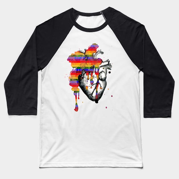 gay pride flag heart explode Baseball T-Shirt by loulousworld